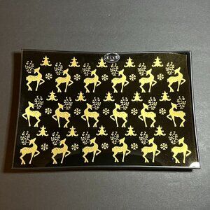 Abbott Collection Black & Gold Glass Reindeer Pattern Rectangular Christmas Dish